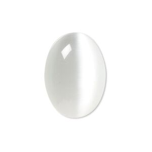 Cabochon, cat's eye glass (fiber optic glass), white, 25x18mm calibrated oval, quality grade. Sold per pkg of 4.