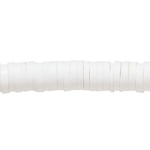 Bead, polymer clay, opaque white, 8x2mm heishi. Sold per pkg of (2) 16-inch strands.