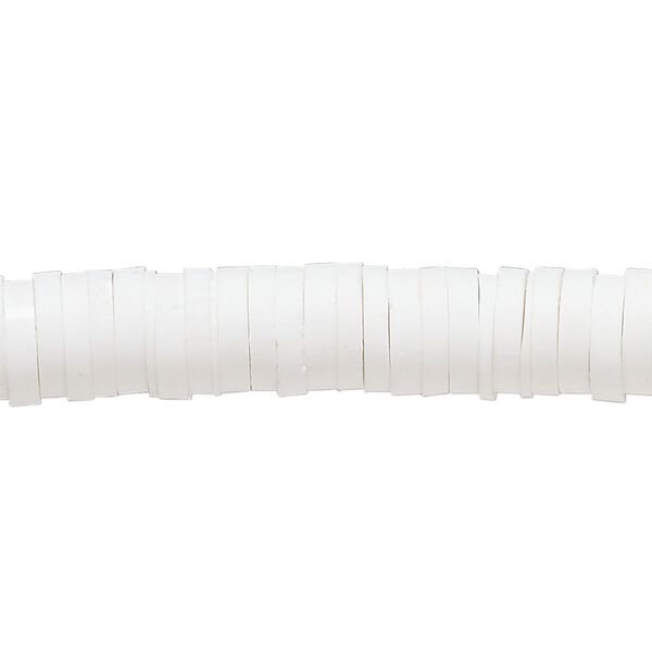 Bead, polymer clay, opaque white, 8x2mm heishi. Sold per pkg of (2) 16-inch strands. image number 0