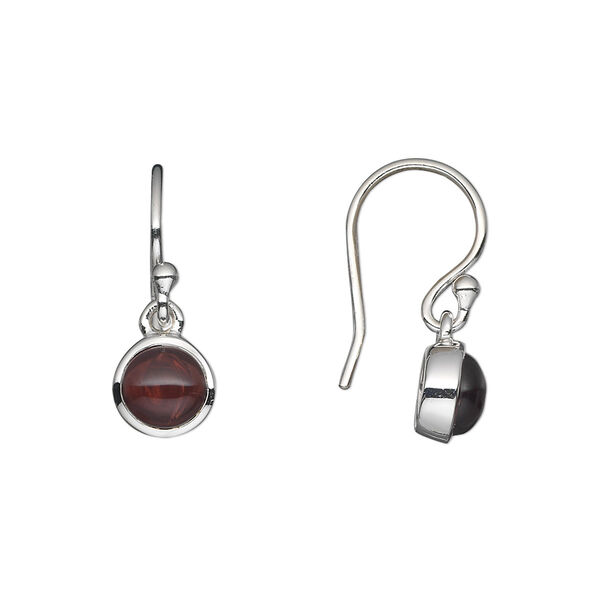 Earring, sterling silver and garnet (natural), 21x7mm overall. Sold per pair. image number 0