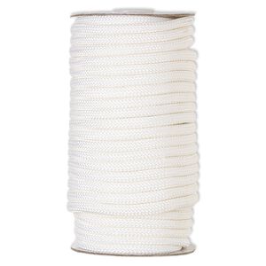 Cord, nylon, white, 5mm braided. Sold per 60-foot spool.