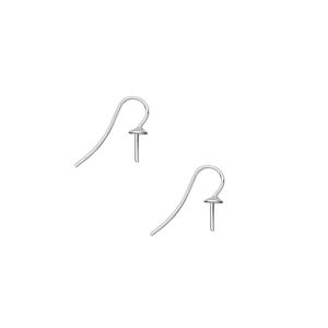 Ear wire fishhook 1pkg10 silver-plated, 17.5mm with 5mm cup / 7.5mm peg / fits up to 6mm bead round setting, 19 gauge brass 5 pair