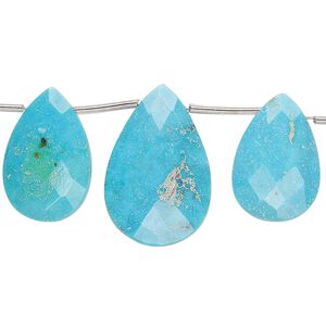 Imperial crown turquoise 1pkg3, hand-cut top-drilled faceted puffed teardrop bead natural 15x12mm-19x14mm / 20x14mm-24x16mm