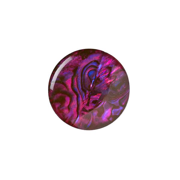 Cabochon, paua shell (coated / dyed), purple, 20mm calibrated round, Mohs hardness 3-1/2. Sold per pkg of 2. image number 0