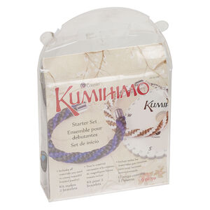 Kumihimo braiding starter set 1pkg16, silver-finished brass and steel / foam / glass, mixed sizes and shapes.