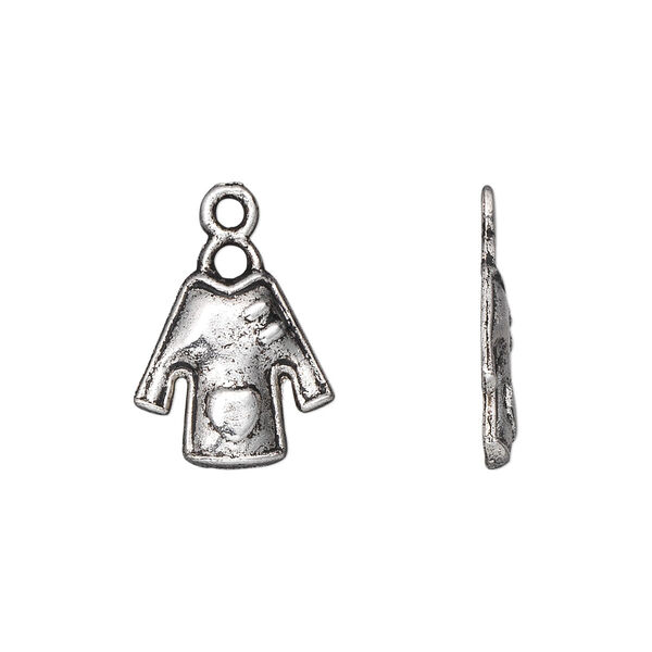Charm, antiqued silver-finished "pewter" (zinc-based alloy), 16x14mm single-sided dress with heart pocket. Sold per pkg of 20. image number 0