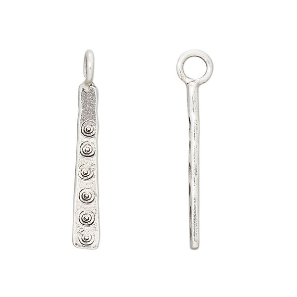 Drop, Hill Tribes, antiqued fine silver, 29x4mm paddle with circles. Sold individually. image number 0