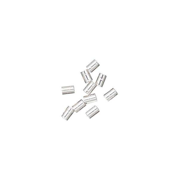 Crimp, sterling silver, 3x2mm twisted, 0.8mm inside diameter. Sold per pkg of 10. image number 0