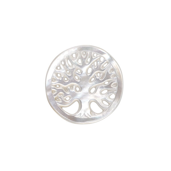 Component, gold lip shell (natural), 20mm hand-cut single-sided round with tree of life cutout, Mohs hardness 2-1/2. Sold individually. image number 0
