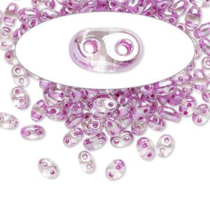 Seed bead, Preciosa Twin™ Czech glass, pkg/50g, 5x2.5mm oval, transparent violet terra color-lined clear, (38628).