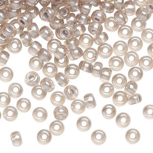 Seed bead, Miyuki, glass, pkg/25g, #6 rocaille, translucent pewter-lined pearlized pink, (RR-4614).