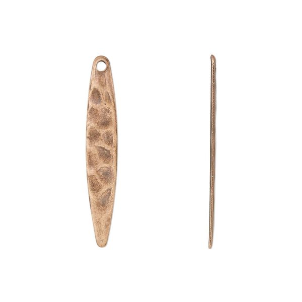 Drop, antique copper-plated steel, 28x5mm textured drop. Sold per pkg of 50. image number 0