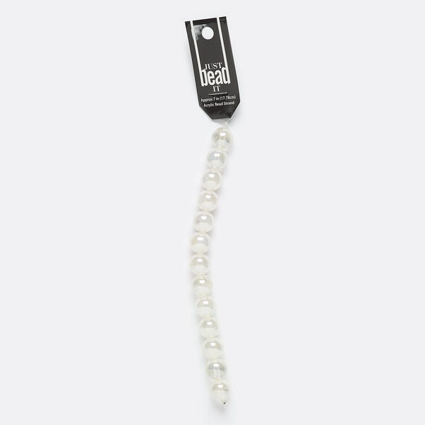 Bead, coated acrylic, white and clear, 14mm round with 2mm hole. Sold per 7-inch strand. image number 0