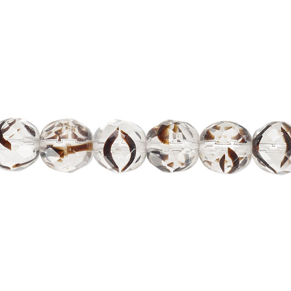 Bead, Czech fire-polished glass, clear / black / brown, 8mm faceted round. Sold per 15-1/2" to 16" strand. image number 0