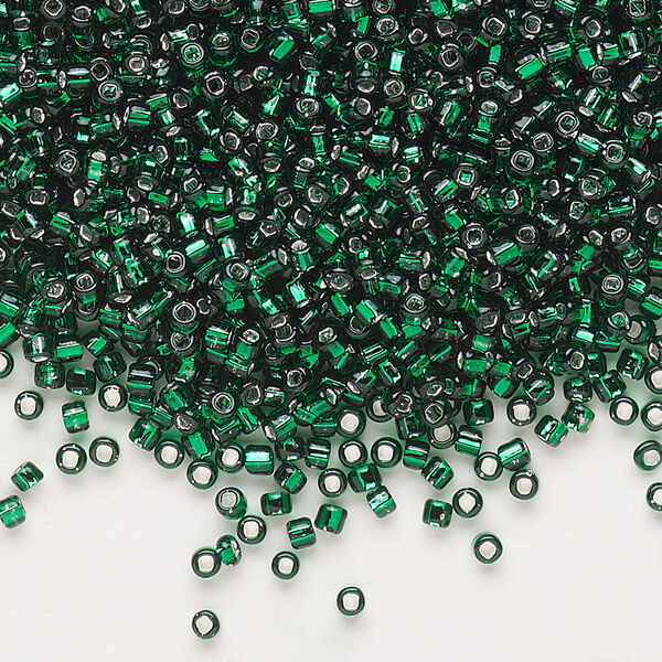 Seed bead, Dyna-Mites™, glass, pkg/40g, #11 round, transparent silver-lined dark green, (83:SR 11/0 SR). image number 0