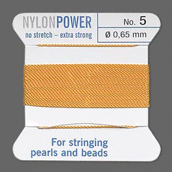 Thread, Griffin, nylon, amber yellow, size #5. Sold per 2-meter card (approximately 78 inches). image number 0