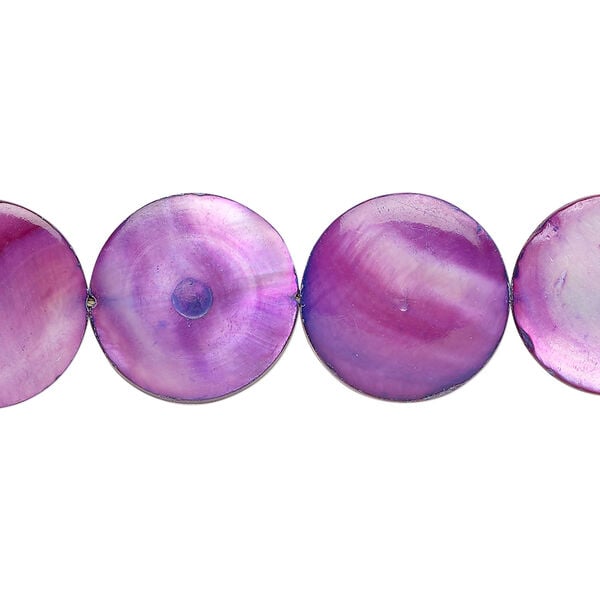 Mother-of-pearl shell 1pkg1, puffed flat round bead 15 inch indigo 14-15mm image number 0