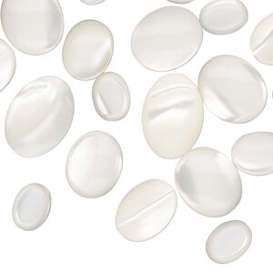Cabochon, mother-of-pearl shell (bleached), 8x6mm-14x10mm non-calibrated oval, Mohs hardness 3-1/2. Sold per pkg of 20.