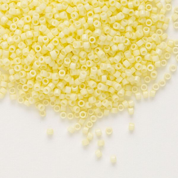 Seed bead, Delica®, glass, pkg/250g, #11 round, Duracoat® opaque outside dyed light lemon ice (DB-2101). image number 0
