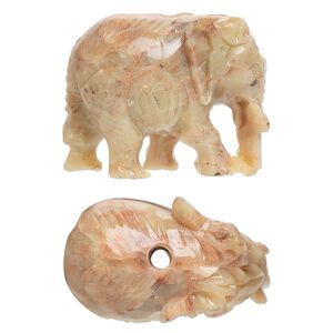 Soapstone 1pkg2, vertically-drilled hand-carved elephant bead 30x24mm-32x26mm