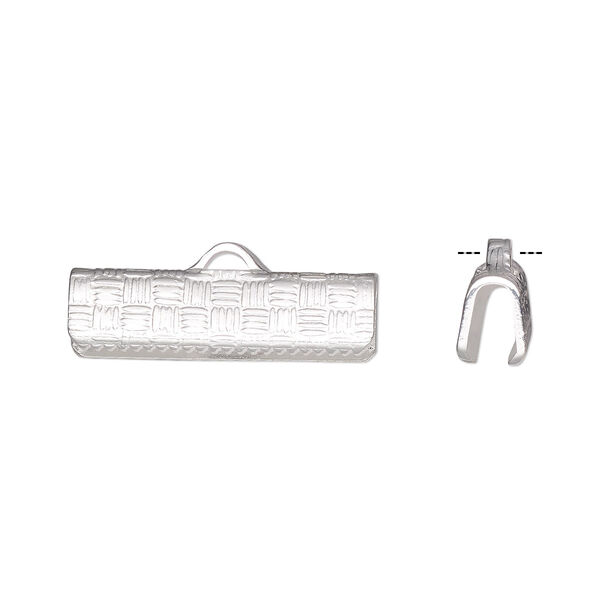 Ribbon crimp end, silver-plated brass, 19x6mm textured rectangle. Sold per pkg of 10. image number 0