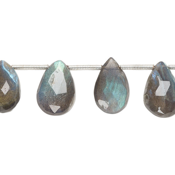 Labradorite 1pkg13, hand-cut top-drilled faceted puffed teardrop bead natural 10x7mm-16x10mm image number 0