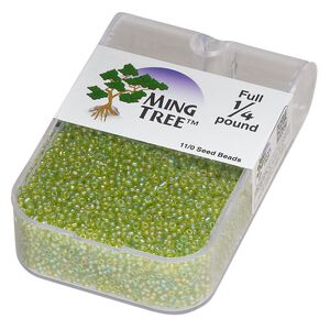 Seed bead, Ming Tree™, glass, pkg/1/4 pound, #11 round, translucent rainbow lime green.