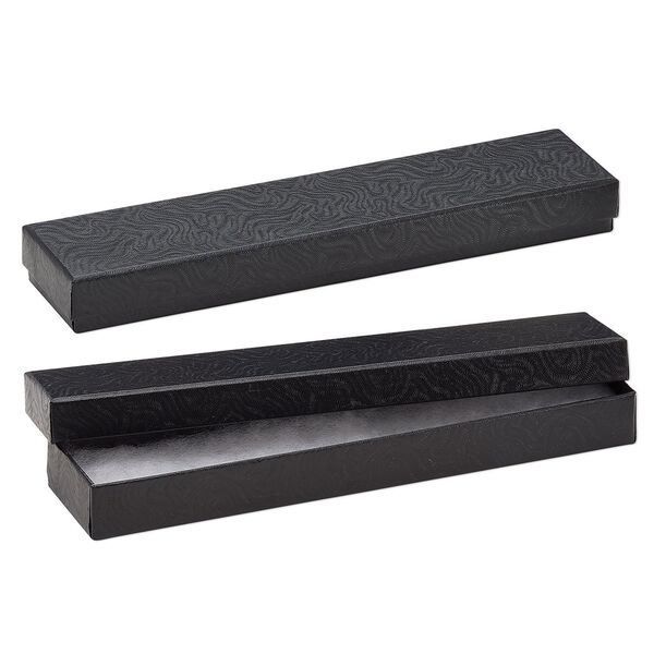 Box, paper, "cotton"-filled, black, 8-1/8 x 1-7/8 x 7/8 inch rectangle. Sold per pkg of 10. image number 0
