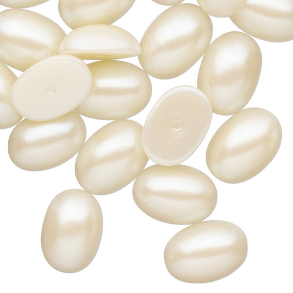 Cabochon, vintage Japanese acrylic pearl, light peach, 14x10mm half-drilled non-calibrated oval. Sold per pkg of 24. image number 0