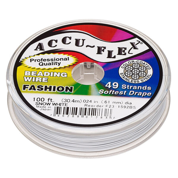 Beading wire, Accu-Flex®, nylon and stainless steel, snow white, 49 strand, 0.024-inch diameter. Sold per 100-foot spool. image number 0