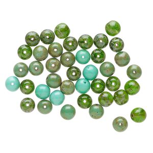 Bead mix, Czech glass, transparent to opaque multi-green, 6mm round. Sold per pkg of 10.