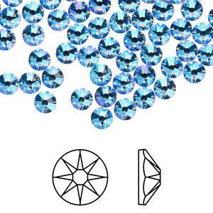 Flat back 144pk light sapphire shimmer foil back, Crystal Passions® 3.8-4mm rose round SS16 2088