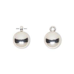 Drop, silver-finished "pewter" (zinc-based alloy), 10mm round. Sold per pkg of 10.