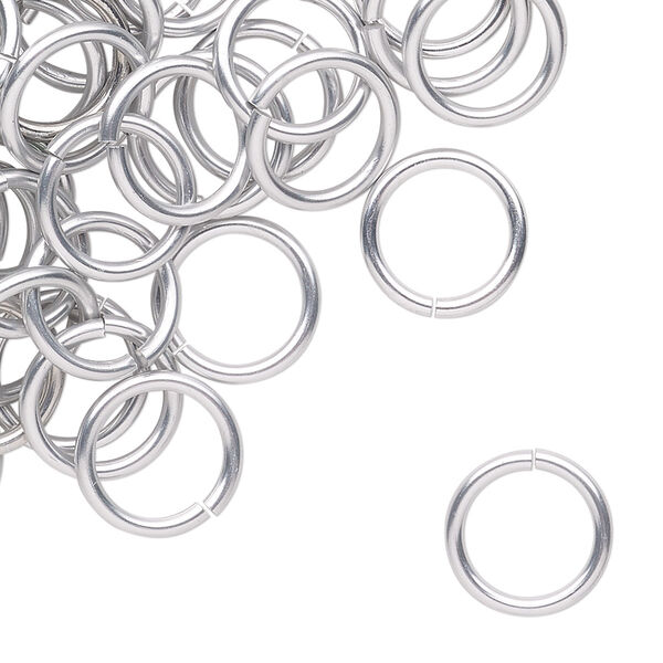 Jump ring, anodized tempered aluminum, silver, 12mm round, 9.2mm inside diameter, 15 gauge. Sold per pkg of 100. image number 0