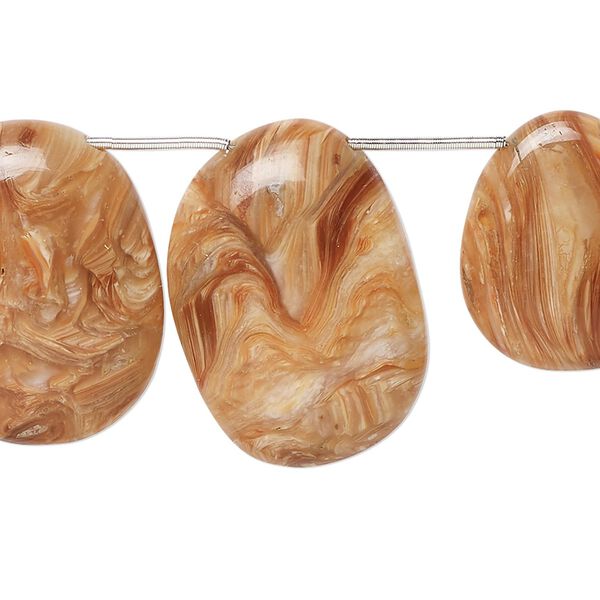 Petrified wood opal 1pkg10, top-drilled oval freeform bead natural graduated 18x12mm-26x20mm image number 0