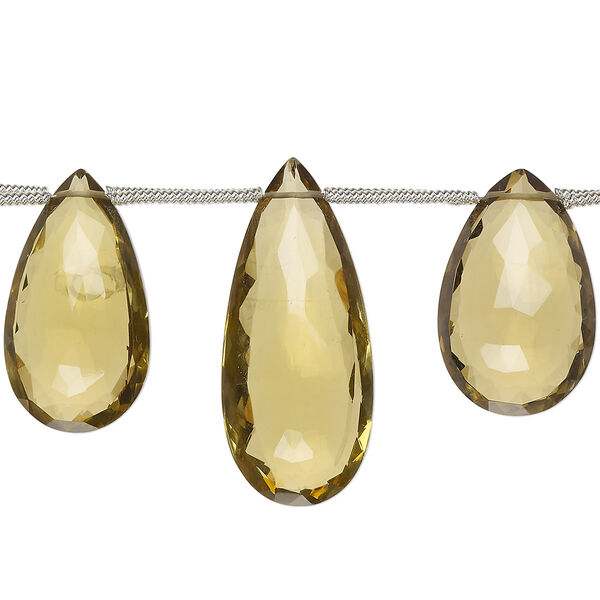Bead, golden quartz (heated), 27x16mm-40x18mm hand-cut top-drilled faceted puffed teardrop, B grade, Mohs hardness 7. Sold per pkg of 7. image number 0