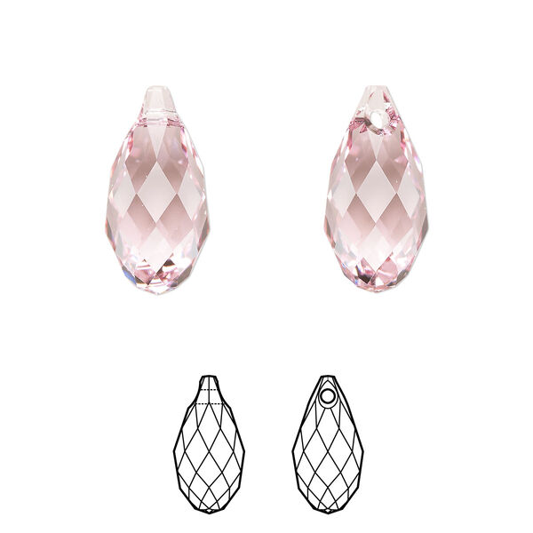 Briolette 1pk light rose, Crystal Passions® 17x8.5mm pendant drop 6010 image number 0
