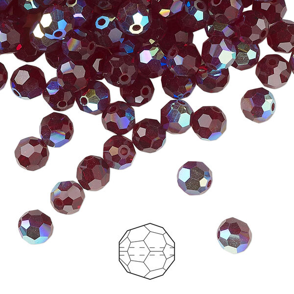 Bead 576pk garnet AB, Preciosa Czech crystal 5mm round image number 0