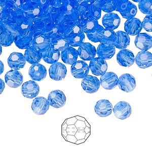 Bead 24pk sapphire, Preciosa Czech crystal 5mm round