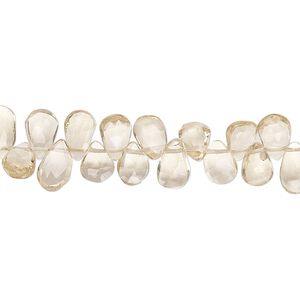 Champagne quartz 1pkg1, hand-cut top-drilled faceted puffed teardrop bead 9 inch 7x4mm-8x5mm