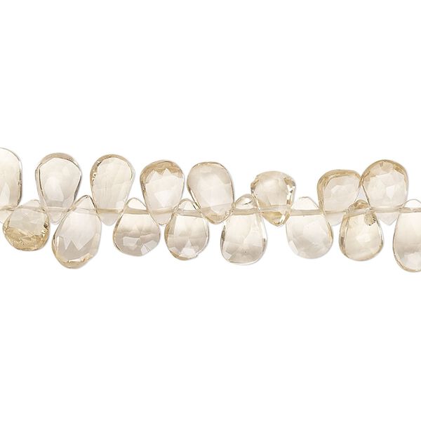 Champagne quartz 1pkg1, hand-cut top-drilled faceted puffed teardrop bead 9 inch 7x4mm-8x5mm image number 0