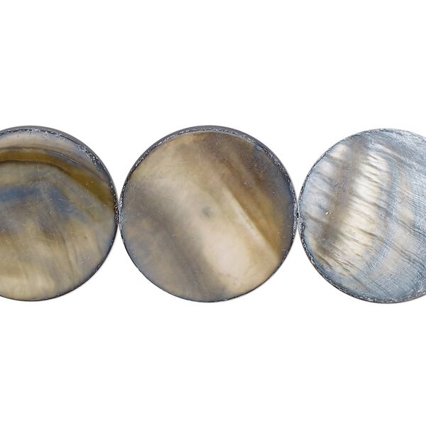 Bead, mother-of-pearl shell (dyed), steel blue, 18mm flat round with 0.6-0.8mm hole, Mohs hardness 3-1/2. Sold per 15-inch strand. image number 0