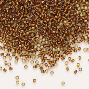 Seed bead, Delica®, glass, pkg/250g, #11 round, opaque silver-lined glazed dark honey (DB-1682).