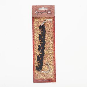 Bracelet, leather (dyed) with silver-finished steel and "pewter" (zinc-based alloy), black, 3/4 to 7/8 inch wide with circle cutouts and 8 holes, 6-1/2 inches with 2-1/2 inch extender chain and lobster claw clasp. Sold individually.