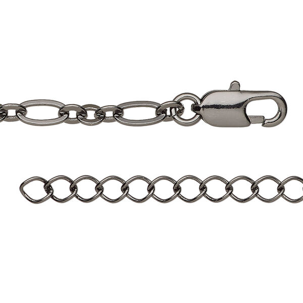 Chain, Almost Jewelry™, gunmetal-plated brass, 4mm figaro, 16 inches with 1 to 3 inches extender chain and lobster claw clasp. Sold individually. image number 0