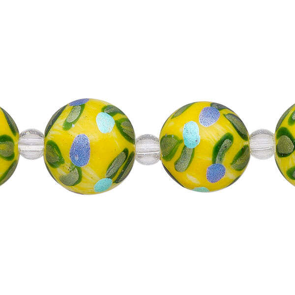 Bead, glass 1pkg8, multicolored, 14mm hand-painted round. image number 0
