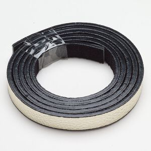 Cord, faux leather, pkg/36 inches, 12-13mm textured flat, silver and black.