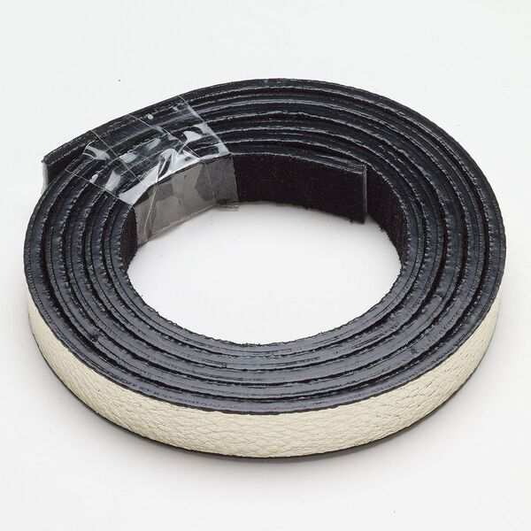 Cord, faux leather, pkg/36 inches, 12-13mm textured flat, silver and black. image number 0