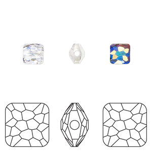 Bead 1pkg4 crystal AB, Crystal Passions® 6mm puffed square 5035