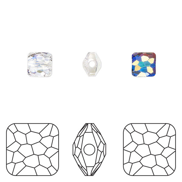 Bead 1pkg4 crystal AB, Crystal Passions® 6mm puffed square 5035 image number 0
